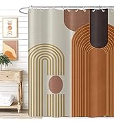 GKLEASG Mid Century Shower Curtain, Neutral Brown Beige Modern Boho Arch Geometric Machine Washab...