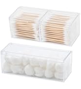 GOXITAX 2 Pack Qtip Holder Dispenser with Lid , Plastic Bathroom Vanity Canister for Counter, Dra...