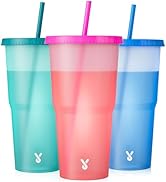 Meoky Plastic Cups with Lids and Straws - 3 Pack 40 oz Tumblers Bulk, Reusable Color Changing Cup...