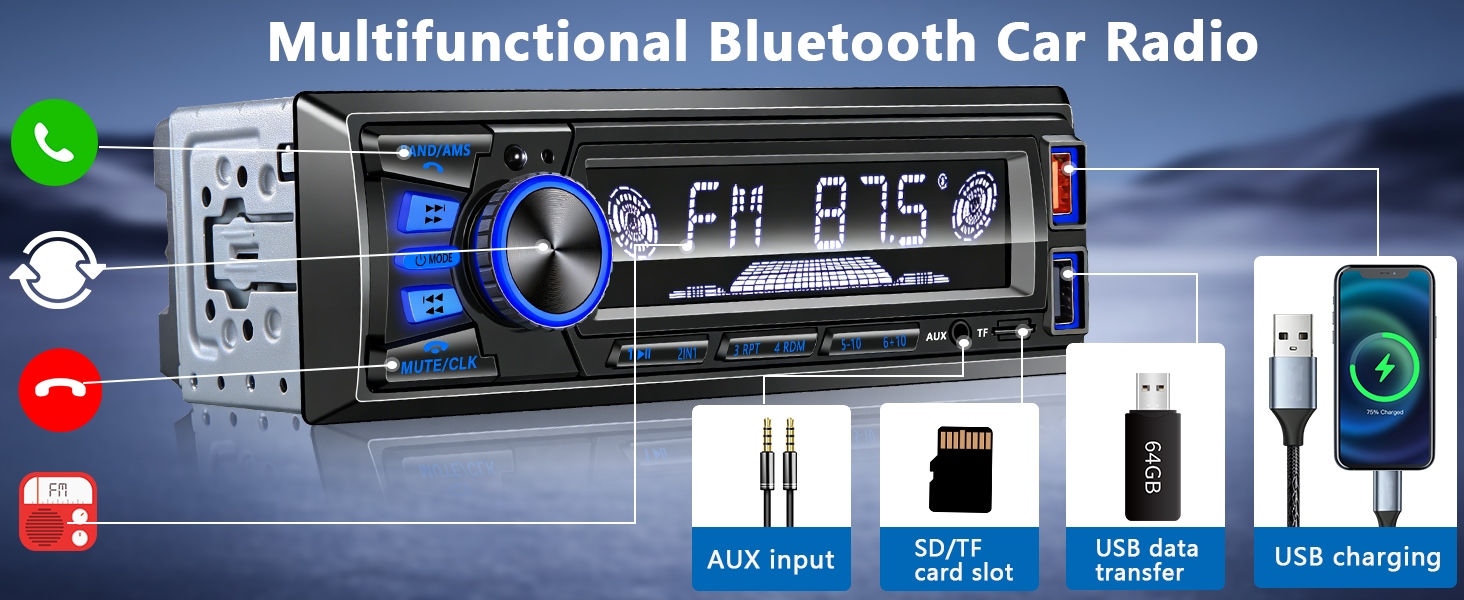 Car Radio Bluetooth Single DIN Car Stereo