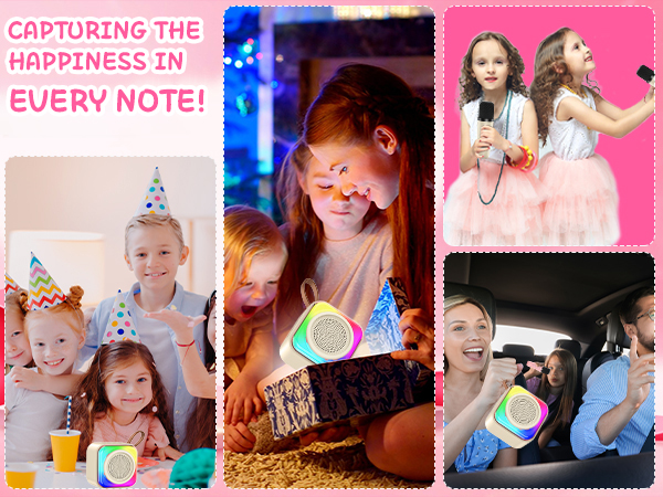 Kids Karaoke Machine for Girls with 2 Wireless Microphones, Mini Portable Bluetooth Speaker