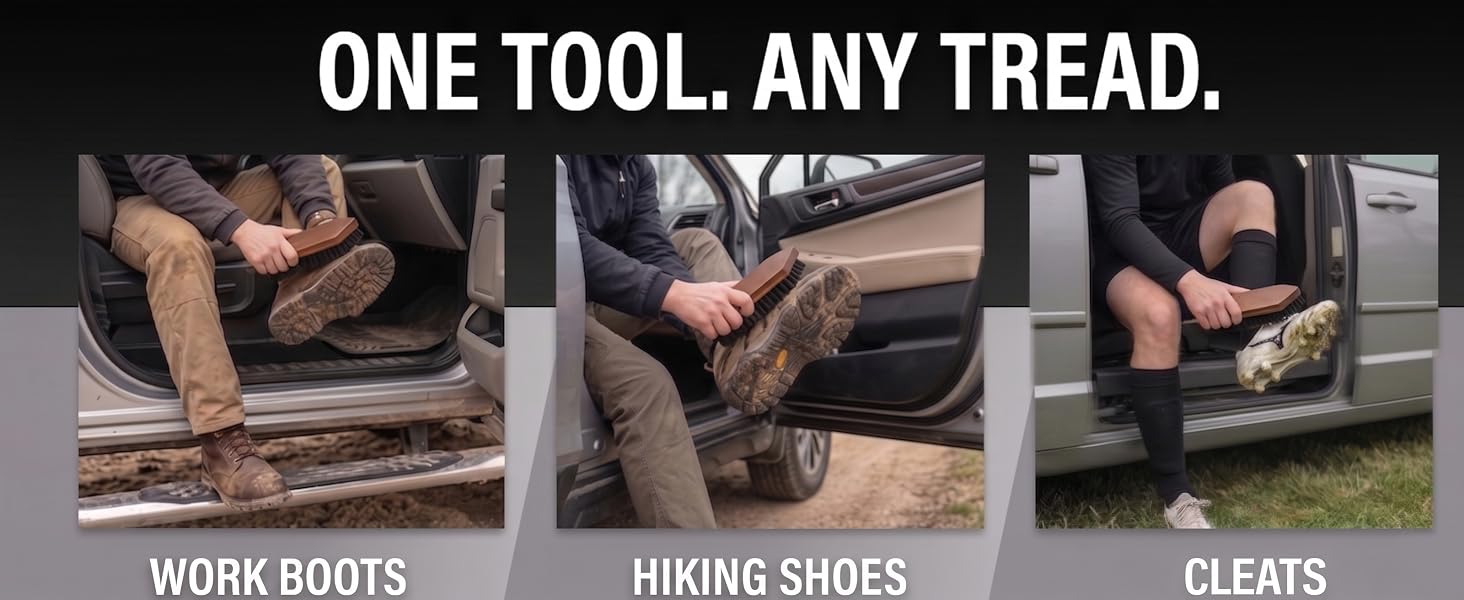 boot brush tool to clean any tread work boots hiking shoes soccer cleats golf cleats