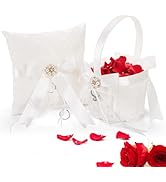 Noamus 2 Pack Flower Girl Basket and Ring Bear Pillow Set, Cute Lace Pearl Flower Baskets with Ri...