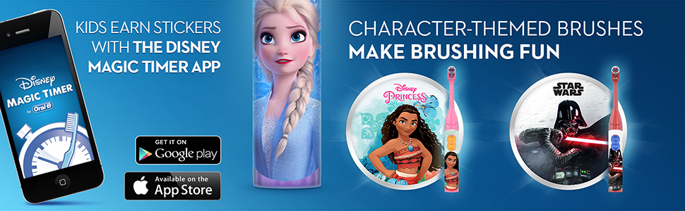 Oral-B Kids Frozen Battery brush with disney magic timer app and character themed brushes