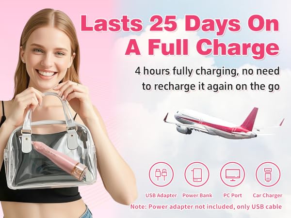 Pink Tovendor electric water flosser with large battery lasts 25 days on a full USB charge