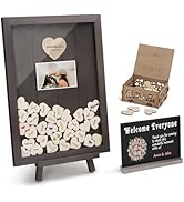 SELEAD Solid Wood Wedding Guest Book Alternative - Rustic Drop Top Picture Frame Sign with Chalkb...