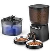 Automatic Cat Feeder and Water Fountain, 5L/20 Cups Timed Cat Dry Food Dispenser, 10s Meal Call, ...