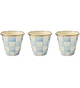 MACKENZIE-CHILDS Set of 3 Enamel Herb Pots, Small Plant Pots for Herbs or Flowers, Light-Blue-and...