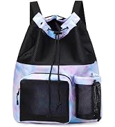 Lohol Large Mesh Drawstring Backpack with Shoe Bag, Durable Swimming String Sack with Handle for ...