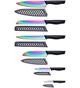 Kitchen Knife Set, Marco Almond KYA36 12-Piece Rainbow Color Stainless Steel Boxed Knives Set fo...