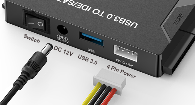 Includes an external power adapter for 3.5&amp;#34; drives which require extra power.