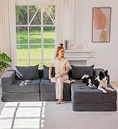 MAXYOYO Modular Sectional Sofa Couch, Foldable L-Shaped Folding Sofa Bed with Ottoman, Convertibl...