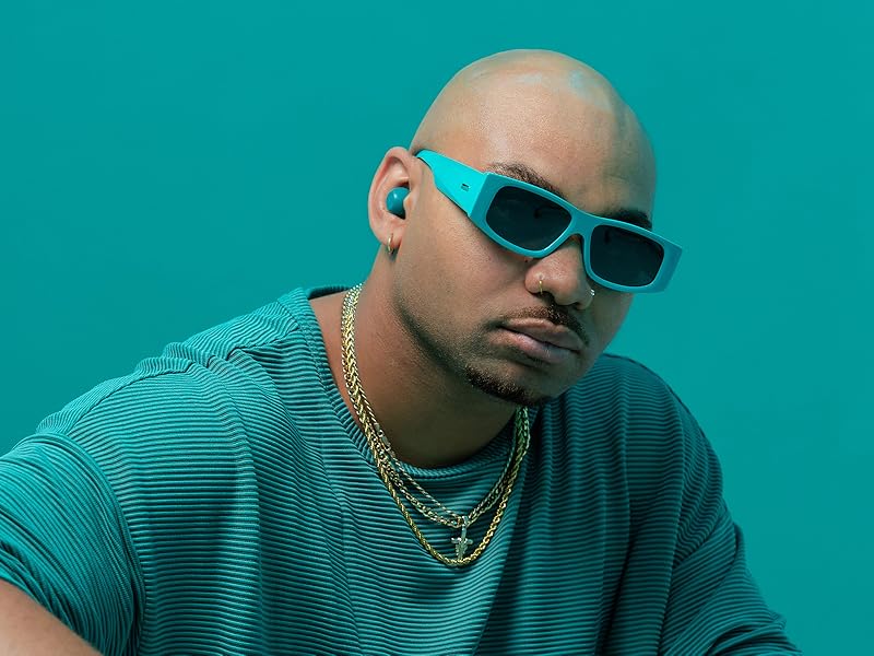 Male model wearing teal go pop anc