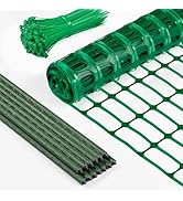 Temporary Fence, Snow Fence, 40" x50' Plastic Mesh Fence with 13-Pack 4FT Steel Stake, Portable G...