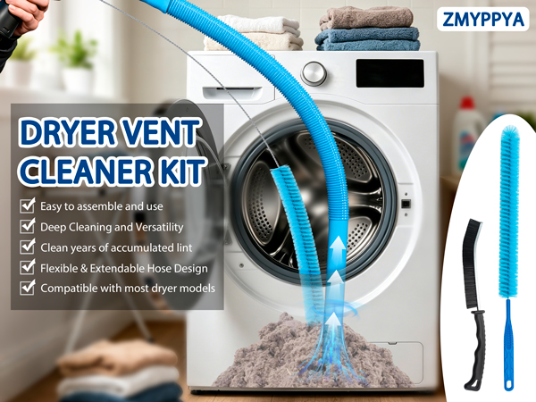 Dryer Vent Cleaner Kit with Flexible Vacuum Hose Attachment