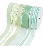 LaRibbons Green Ribbons for Crafts 6 Rolls 27.5Yards TTL Thin Ribbon for Sewing Wedding Gift Wrap...
