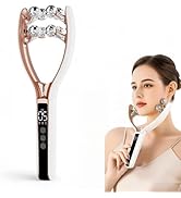 Wireless Face Massager 8-Roller V-Shape LED Screen, 6 Modes 9 Levels EMS+Vibration, Red/Blue Ligh...