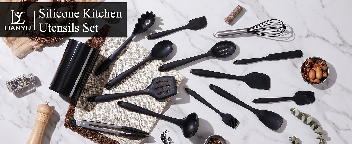 LIANYU 14 Pcs Silicone Kitchen Utensils Set with Holder