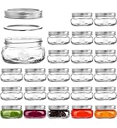 Tebery 24 Pack Home Glass Mason Jars with Silver Metal Lids and Bands, 8-Ounce Wide Mouth Glass C...