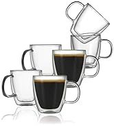 CNGLASS Insulated Espresso Glass Mugs 5.4oz, Clear Coffee Mugs Set of 6, Double Wall Glass Mug wi...