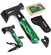 FLISSA Camping Axe Hammer Multitool, Hatchet Multi Tool Stainless Steel with LED Light, EDC Hikin...