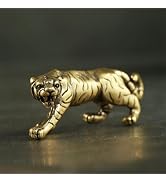 Kryoflare Vintage Tiger King Figurine, Gold Antique Copper, Brass Animal Ornament, Desk Decor Col...