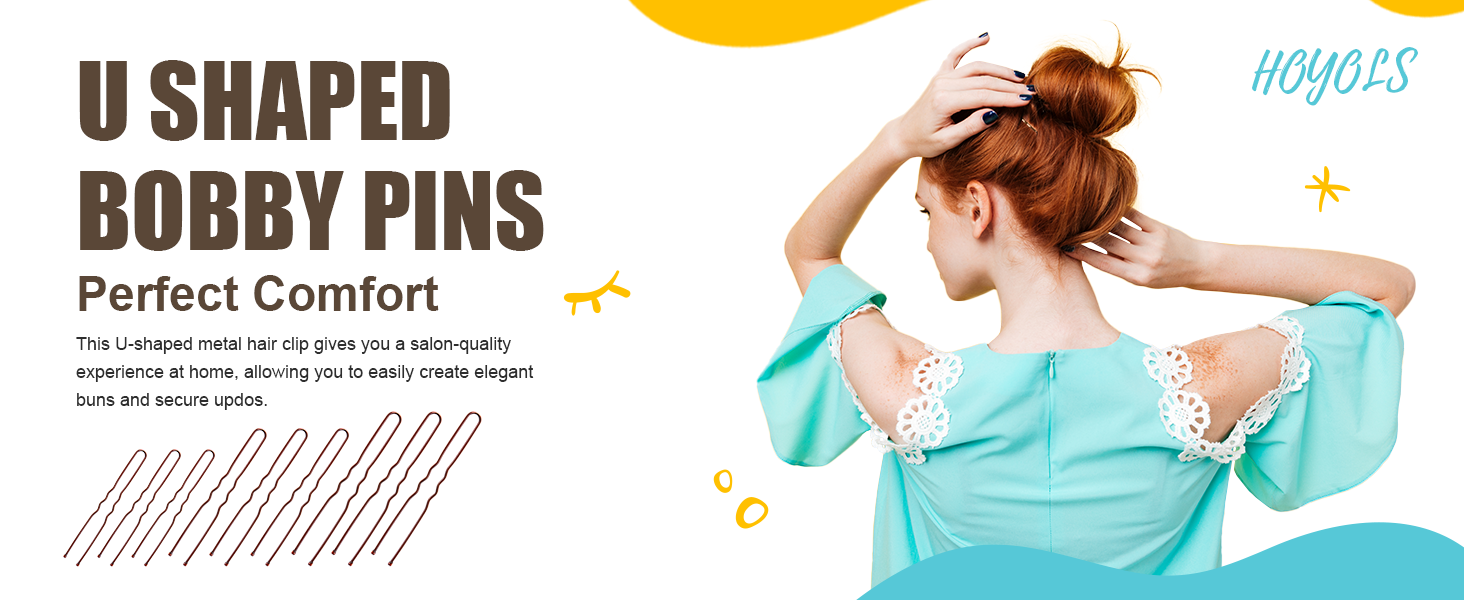 HOYOLS U Shaped Assorted Size Hair Bobby Pins, Metal Bun Clips Hairpin Crimped Design with Ball Tips