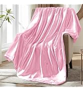 MILVOWOC Blush Pink Satin Throw Blanket - 50 x 60 Inches, Cooling Packable Lightweight Satin Blan...
