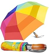 Lejorain Large Rainbow Umbrella Golf - 54inch Automatic Double Canopy Windproof Rainbow Folding G...
