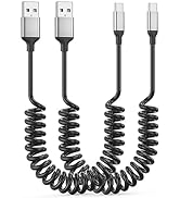 Coiled USB C Cable for Car 2Pack, 3A USB Type C Charger Cable Fast Charging, Retractable Android ...