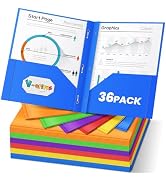 V-Opitos 36 Packs 2 Pocket Folders with 3 Prongs Fastener Clasps, Bulk Heavy Duty Plastic Folders...
