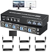 2 HDMI Port KVM Switch Box for 4 Computers Share 2 Monitors, LUKFOCAB Dual Monitor with 3 USB 3.0...