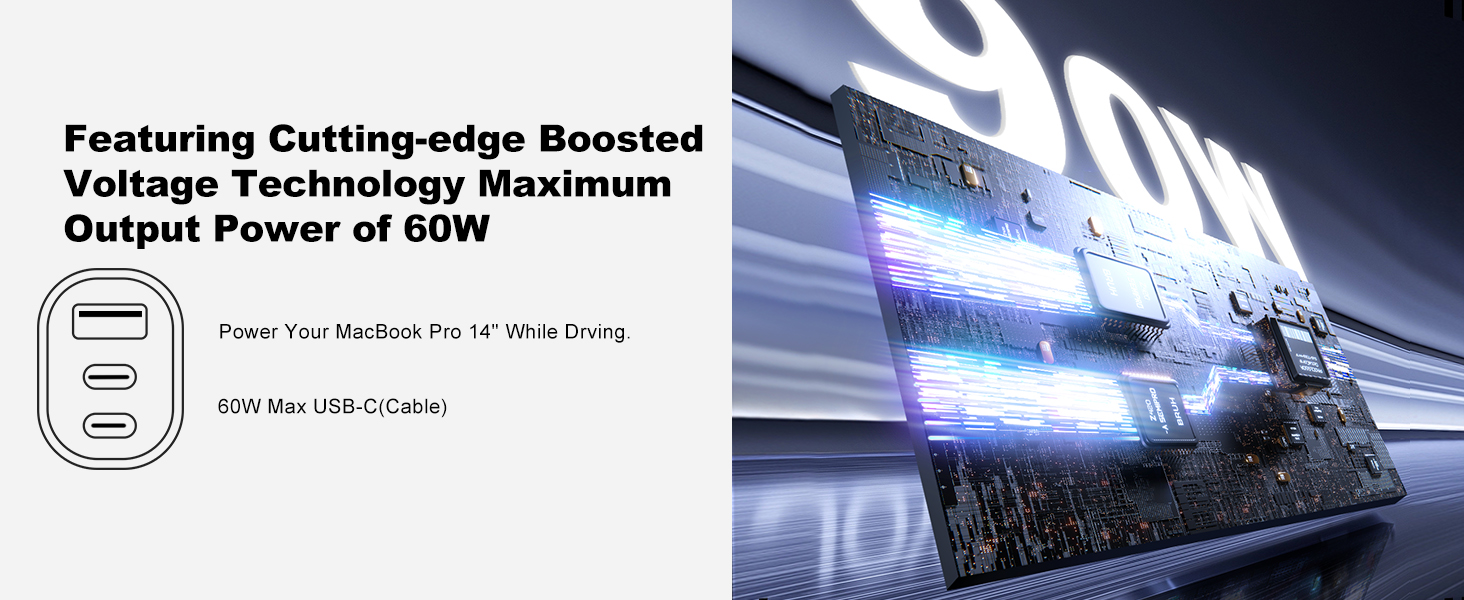 Packs a maximum of 60W of charging power,you can charge a MacBook Pro (2021) to 50% in 40 minutes.