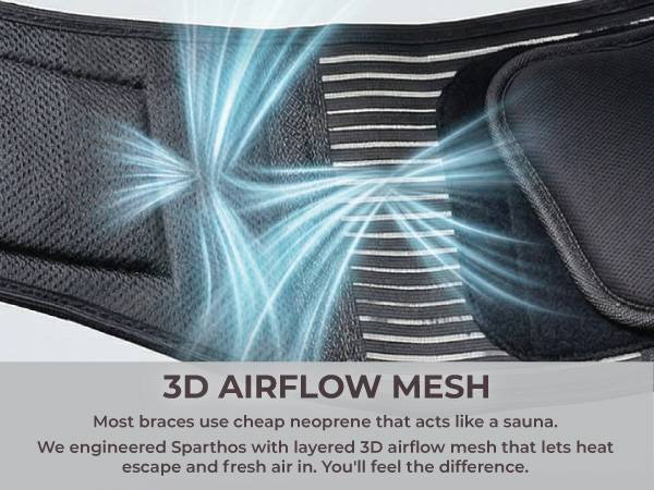 Sparthos breathable back brace for men showing airflow.