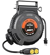 DEWENWILS Retractable Extension Cord Reel, 40FT 10AWG/3C SJTW Heavy Duty Power Cord, 4 Grounded O...