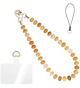Handmade Natural Gemstone Gold Beaded Charm Cell Phone Camera Lanyard, Wrist Strap, Phone Chain S...