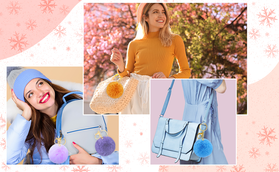 Faux for pom poms for bagges like this, shine and eye-catching