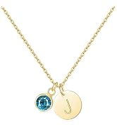 RLMOON Initial Birthstone Necklaces for Women Dainty 14K Gold Plated Initial Necklace Letter A-Z ...
