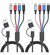 6 in 1 Multi Charging Cable 2Pack-6FT Multi USB Cable 3A Multi Charger Cable Braided Multiple Pho...
