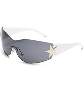 LIKSMU Rimless Y2K Sunglasses for Women Men Wrap Around Fashion Sunglasses Oversized Frameless Tr...