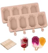 WMKGG Popsicle Silicone Molds Set, 2 PCS Ice Cream Molds with 50 Wooden Sticks for Cake Pop, Ice ...