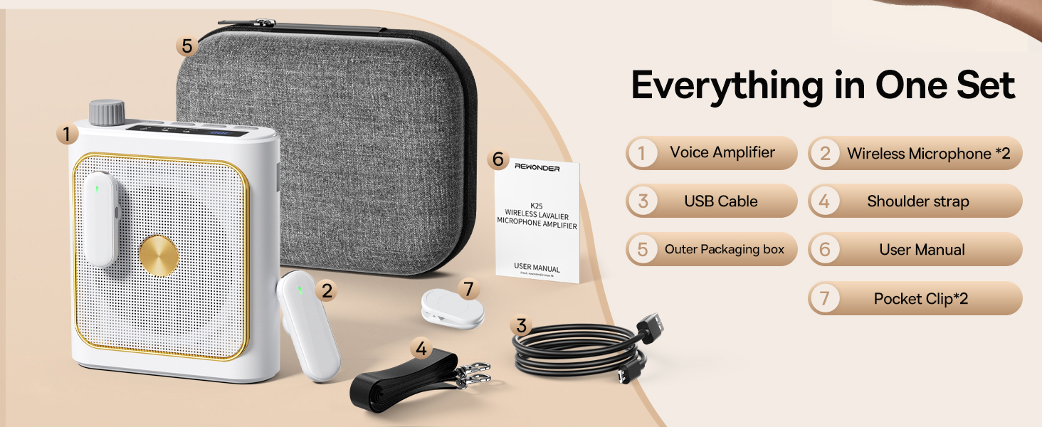 Voice Amplifier with 2 Magnetic Wireless Microphones