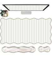Scalloped Desk Mat with Gel Wrist Rest for Keyboard and Mouse Extended Cute Beige Mouse Pad XXL S...