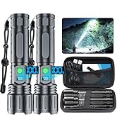 Tactical Rechargeable Flashlights 2000 High Lumens - 20H Runtime, Long Beam Super Bright LED Pock...