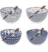 Selamica Ceramic Ramen Bowls Set, 15 OZ Noodle Bowls for Kitchen with Chopsticks, Deep Soup Bowls...