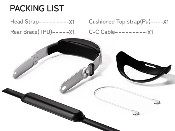 Meta Quest 3 and Quest 3S battery head strap packing list