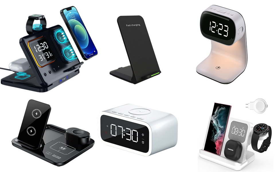 6in1 Smart Alarm Clock with Wireless Charger RGB Mood Light 15W Fast Wireless Charging