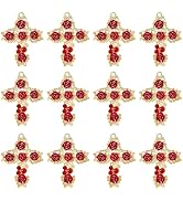 DICOSMETIC 12Pcs Rhinestone Cross Charms Large Gothic Style Charm Pandents Alloy Cross with Rose ...