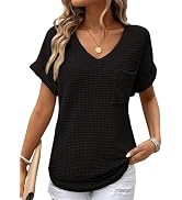 Dokotoo Womens Waffle Knit Tops 2026 Spring Summer V Neck Shirts Casual Trendy Women's Blouses Ba...