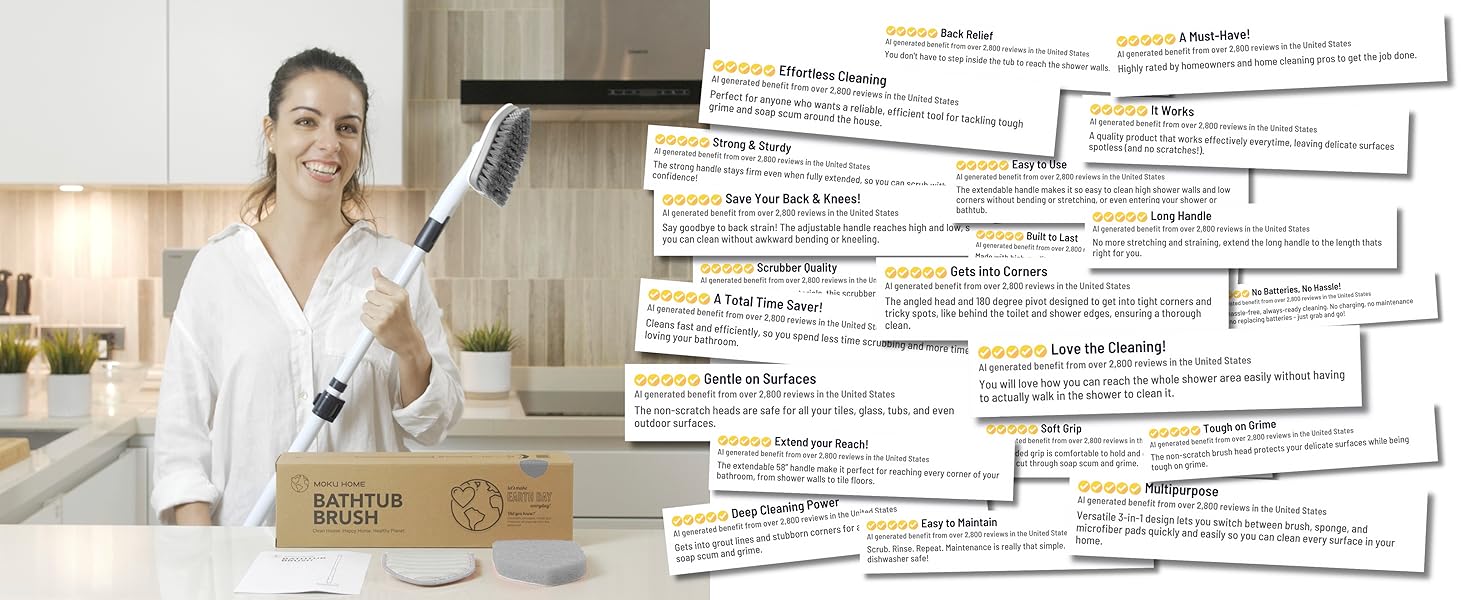 Customers love Moku Home shower scrubber brush with long handle as it makes their cleaning a breeze